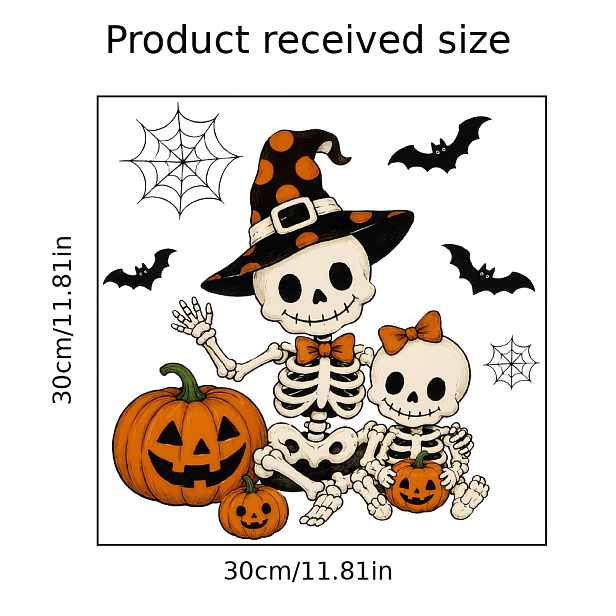 TEMU 1 Halloweenová samolepka na okno s lebky, dýně, netopýra a pavučiny, 11,81x11,81 palce, odnímatelná, bez lepidla, jednostranná, viditelná,