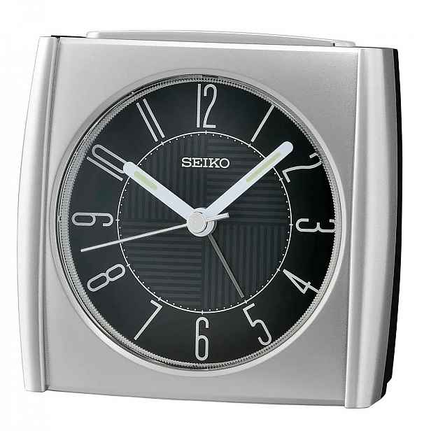 Středně Stříbrný Čtvercový Budík Seiko QHE205S Alarm Tichý Mechanismus 9 cm