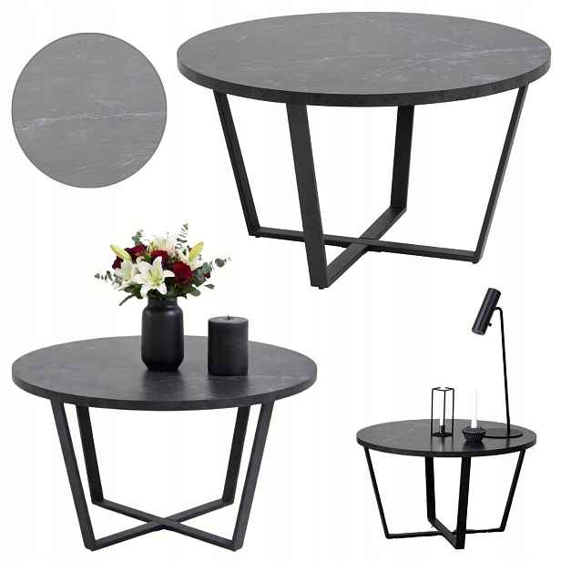 Kulatý Konferenční Stolek Ø77x44 cm imitace Mramoru, černý, moderní, do obývacího pokoje