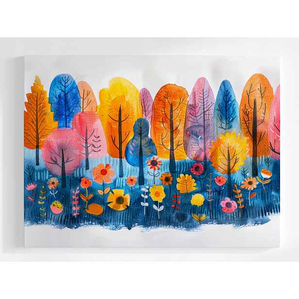 Plakát Akvarel Barevný Les Stromy Květiny Folklór 100x75