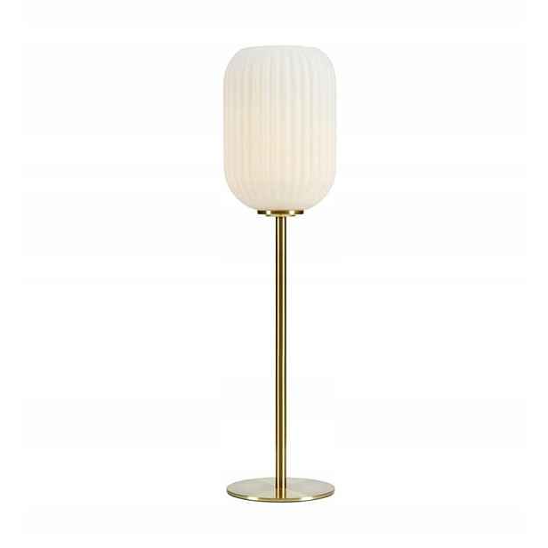 Skleněná stolní lampa elegantní bílé stínidlo Cava kovová základna Markslojd
