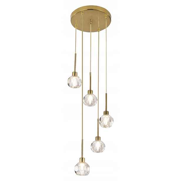Závěsná lampa kaskádová zlatá křišťálová stínidla kulatá glamour Rabalux