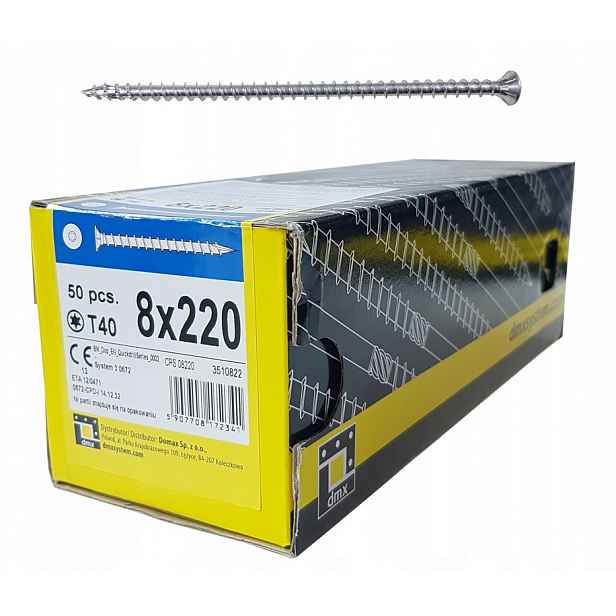 Tesařský Vrut Cps 8x220 Plný Závit Hlava Kužel