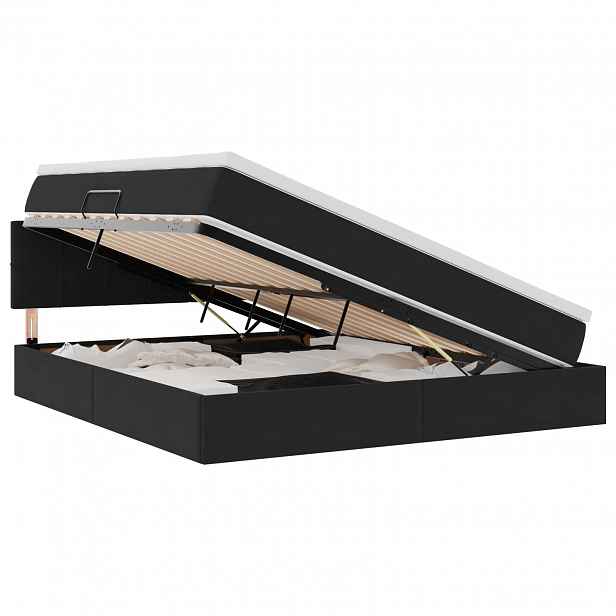 vidaXL LED postel s úložným prostorem a matrací Černá 160 x 200 cm