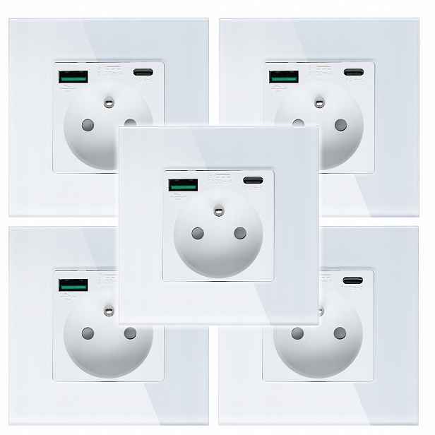 5 x Elektrická Zásuvka Nástěnný Kontakt S Vestavěnou Nabíječkou Usb Zásuvka