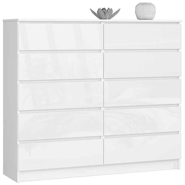 Ak furniture Komoda Kuba 140 cm 10 šuplíků bílá lesk