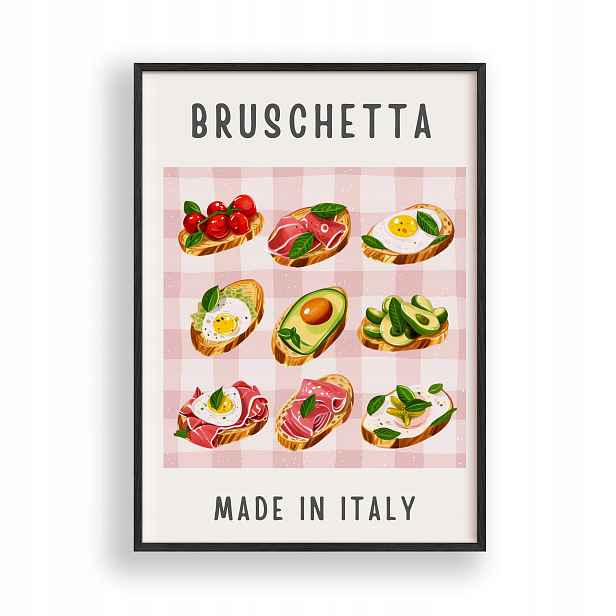 Obraz Bruschetta Italská Plakát Rámeček Dřevěný Černý 30x42 cm