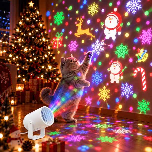 TEMU Vánoční projektorová světla, LED vánoční dekorace do interiéru, LED sváteční projektor s 8 vzory pro stěnu a strop ložnice, Plug and Play disco
