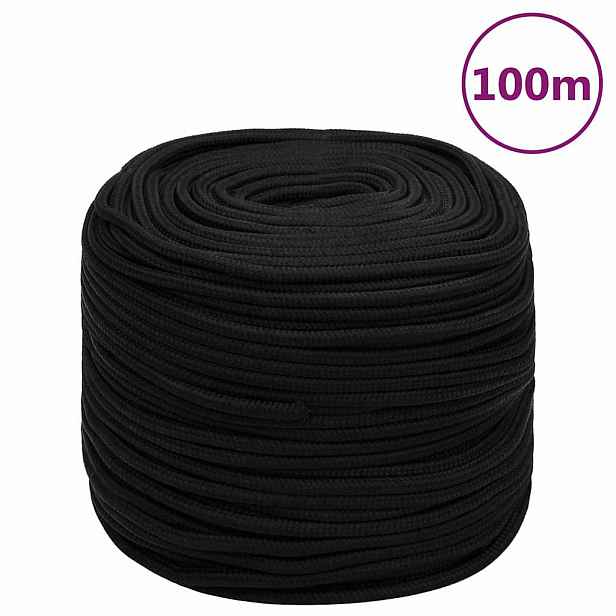 vidaXL Pracovní lano černé 8 mm 100 m polyester