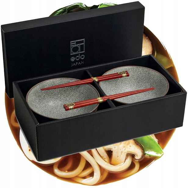 Sada hnědo-šedých misek na polévku Udon s tyčinkami Koishi, 17 cm