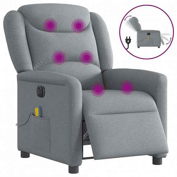 vidaXL Elektrické masážní polohovací křeslo světle šedé textil