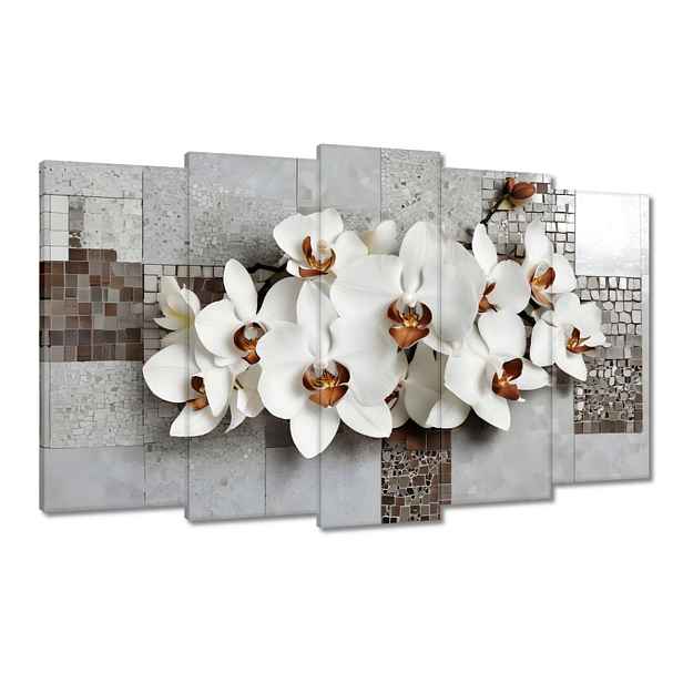 Obrazy 100x60 Bílé orchideje a mozaika