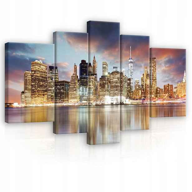 Obraz 170x100 New York panorama úsvit odraz město řeka mrakodrapy