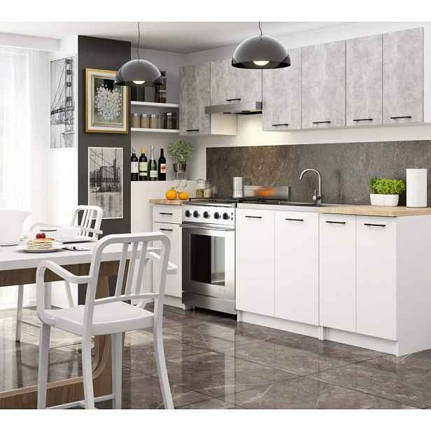 Rovná kuchyňská linka 240 cm VERMINA - beton / bílá