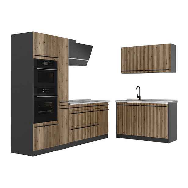 Vicco ROHOVÁ KUCHYŇ R-Line, Řemeslný dub/Antracit, 230 x 120 cm bez pracovní desky