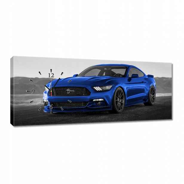 Nástěnné hodiny 100x40 Modré Ford Mustang