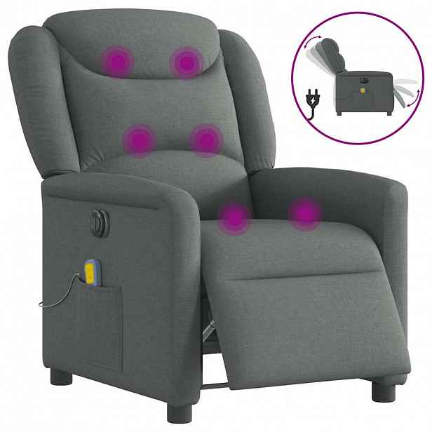 vidaXL Elektrické masážní polohovací křeslo tmavě šedé textil