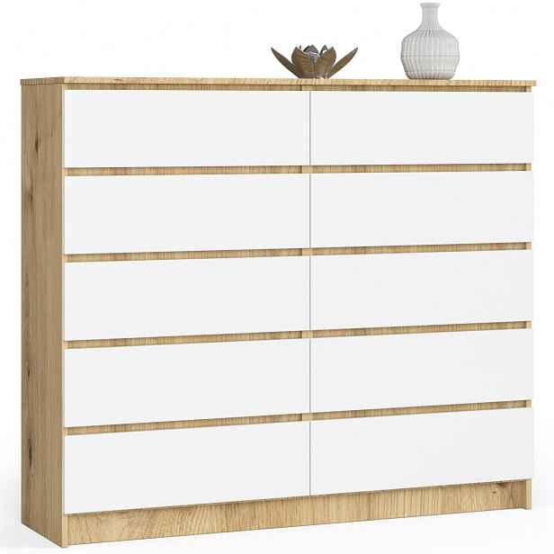 Ak furniture Komoda Kuba 140 cm 10 šuplíků dub artisan/bílá