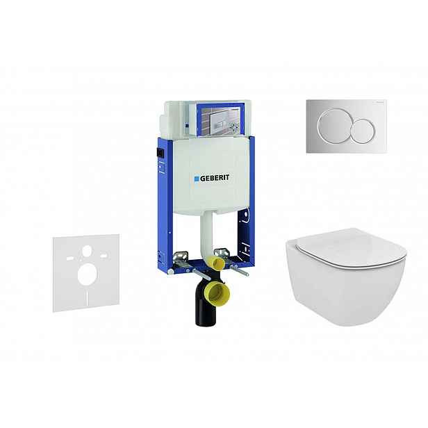 Geberit Kombifix - Modul pro závěsné WC s tlačítkem Sigma01, lesklý chrom + Ideal Standard Tesi - WC a sedátko, Aquablade, SoftClose 110.302.00.5 NU2