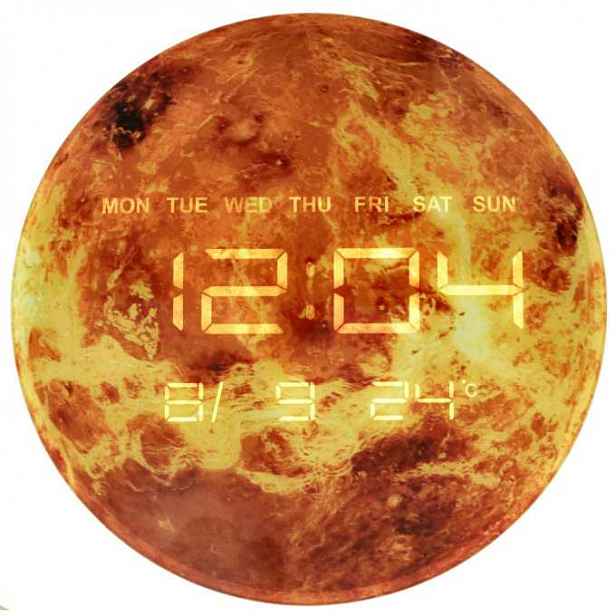 Mars Planet nástěnné hodiny s Led displejem 32 cm oranžové