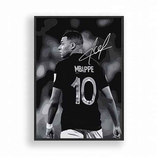 Obraz Kylian Mbappe Fotbalista Plakát Rámeček Dřevěný Černý 30x42 cm