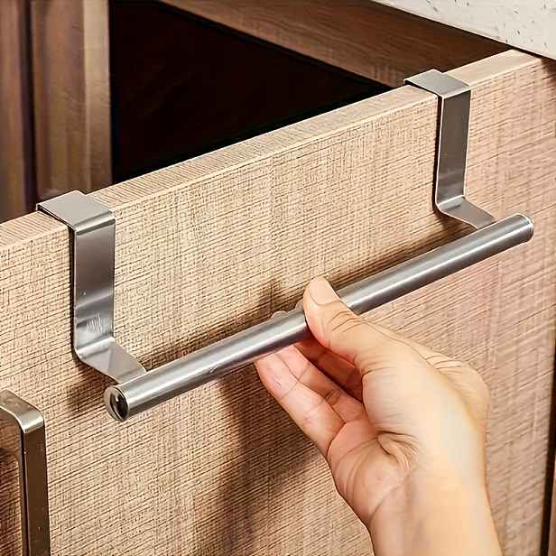 TEMU Elegantní nerezový držák na ručníky 403, stylový věšák na ručníky bez vrtání, ideální pro uložení ručníků v koupelnách a kuchyních. Tento odolný