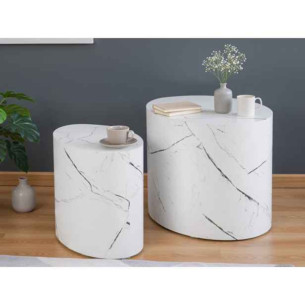 Sada oválných stolků Alvo, imitace bílý mramor, 2 ks