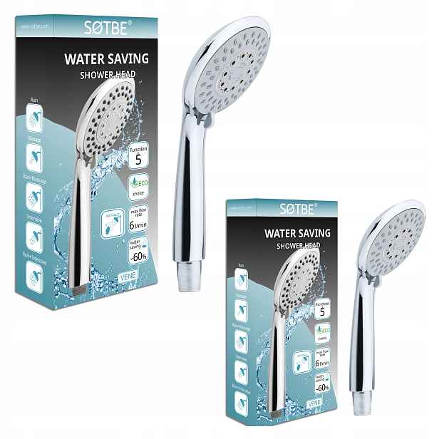 2x Sprchová Hlavice Úspora Sprchy – 60 % 5 Funkcí Eco Sotbe