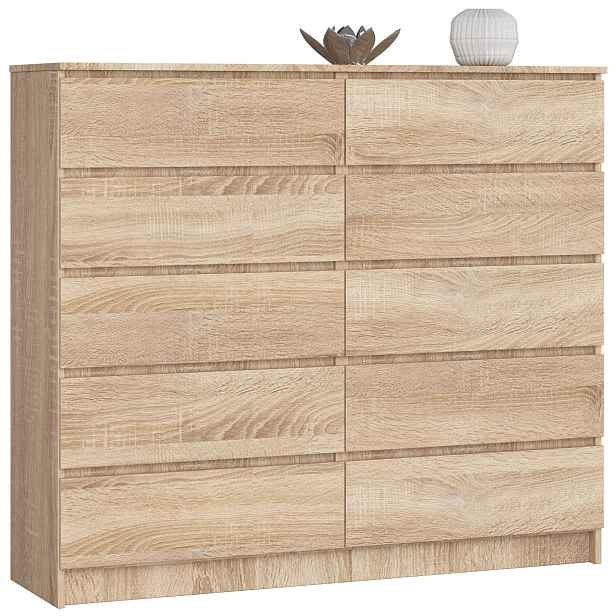 Ak furniture Komoda Kuba 140 cm 10 šuplíků dub sonoma