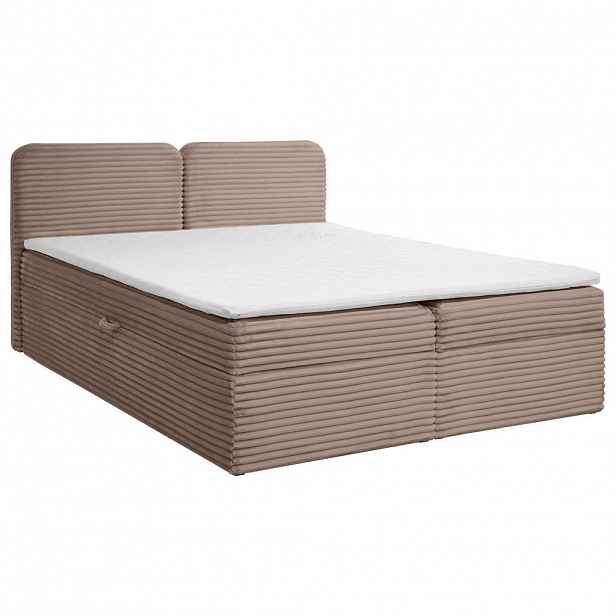Beautysofa KONTINENTÁLNÍ POSTEL Lars 160x200 cm s topperem, bonellová matrace, manšestrová látka, světle hnědá