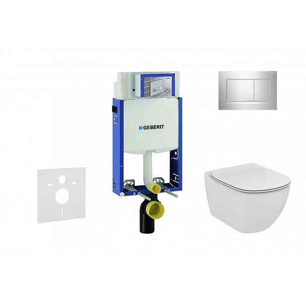 Geberit Kombifix - Modul pro závěsné WC s tlačítkem Sigma20, lesklý chrom/chrom mat + Ideal Standard Tesi - WC a sedátko, Aquablade, SoftClose 110.302