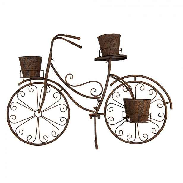 Hnědý antik kovový držák na květiny kolo s květináčky Bicycle - 107*35*70 cm Clayre & Eef