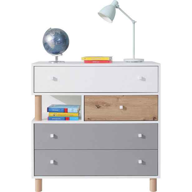 MASSENO KOMODA SANNIO, 90/90/40 cm se zásuvkami a dvířky, bílá