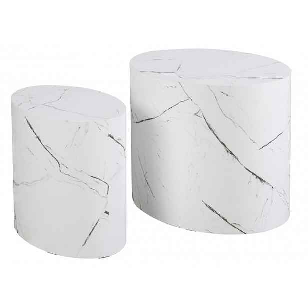 Sada oválných stolků Alvo, imitace bílý mramor, 2 ks
