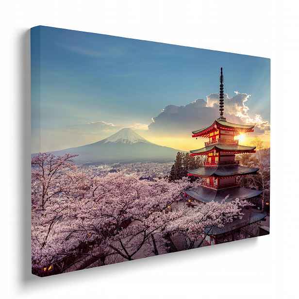 Obraz na plátně Japonsko, pohled na hory a tradiční architekturu 70x50 cm