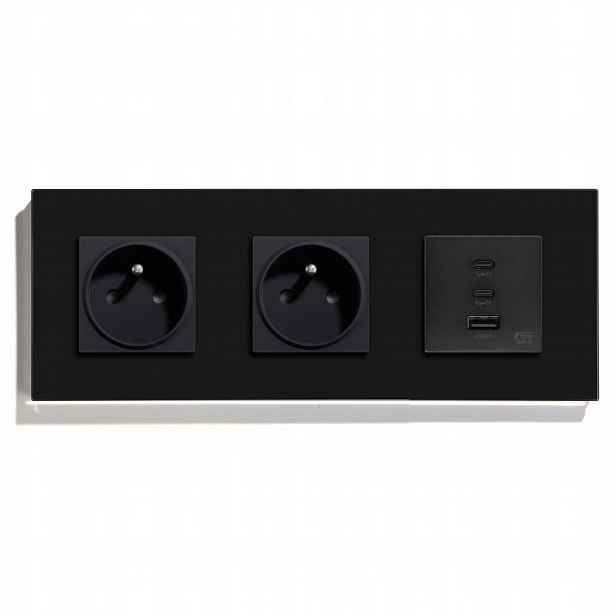 Skleněná Dvojitá Zásuvka Rychlá Nabíječka 65W Quick Charge 2xUSB-C+USB-A