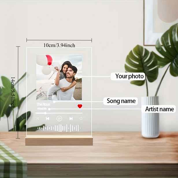 TEMU 2D Plochá, Personalizovaná Plaketa s Fotografií/Písní/Umělcem - Vlastní Fotografie a Hudební Dárek Vhodný pro Páry, Výročí Svatby, Dárek k