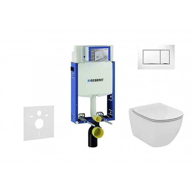 Geberit Kombifix - Set předstěnové instalace, klozetu a sedátka Ideal Standard Tesi, tlačítka Sigma20, Aquablade, SoftClose, bílá/lesklý chrom 110.302