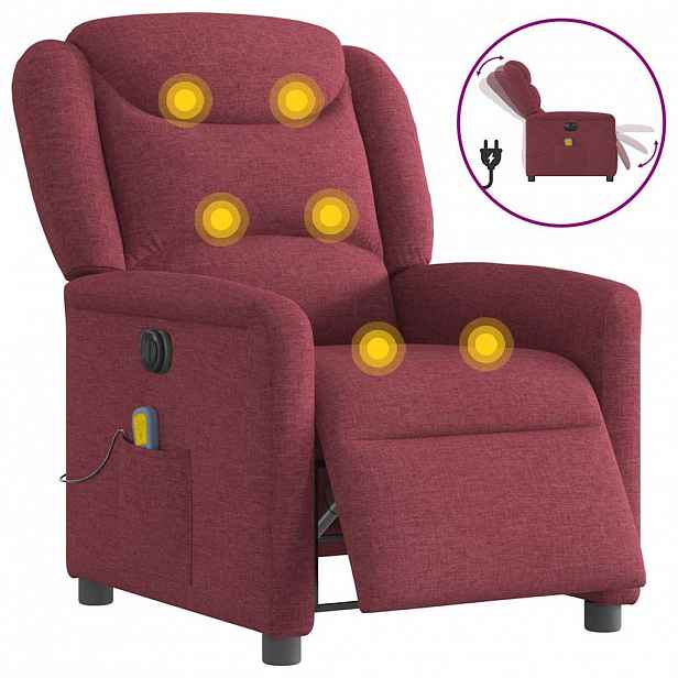vidaXL Elektrické masážní polohovací křeslo vínové textil
