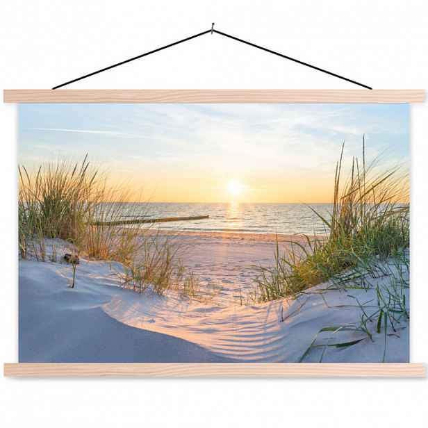 MuchoWow PLAKÁT S MAGNETICKOU LIŠTOU Pláž - Slunce - Duna - Tráva - Písek - Horizont 90x60 cm