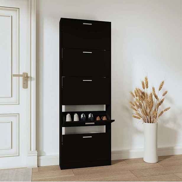 vidaXL Botník černý 59 x 17 x 169 cm kompozitní dřevo