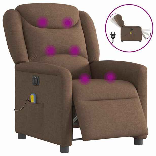 vidaXL Elektrické masážní polohovací křeslo hnědé textil