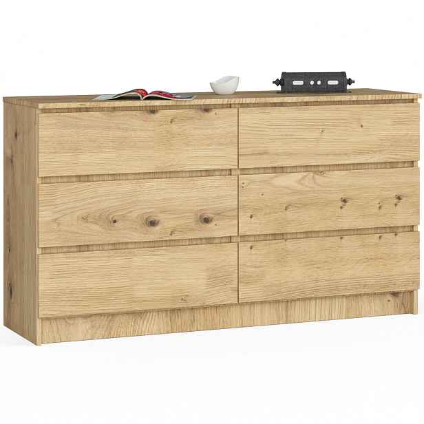 Ak furniture Komoda Kuba 140 cm 6 šuplíků dub artisan