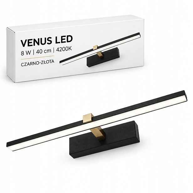 Černo-zlaté svítidlo Venus Led 8W 40 cm na zeď 4200K IP44 580lm do obývacího pokoje