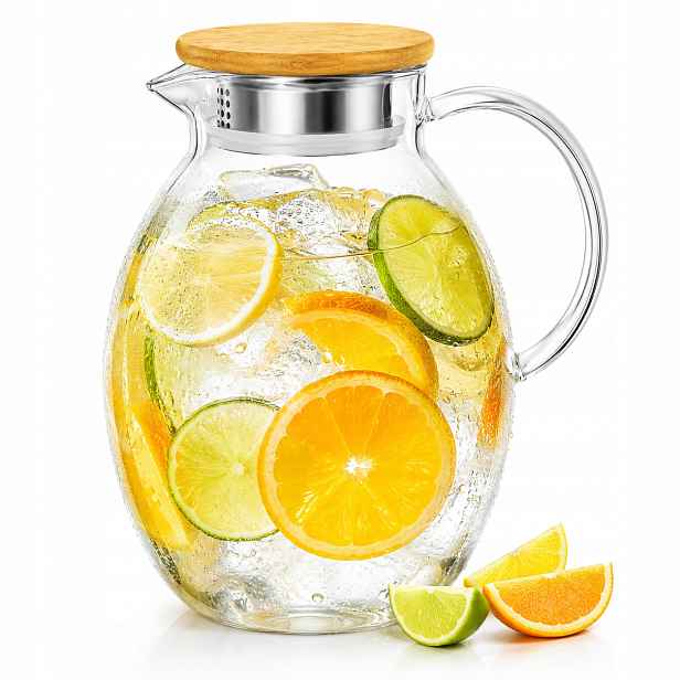 Skleněná konvice na čaj a vodu z kávových nápojů s bambusovým víkem 2,4L Wilmax