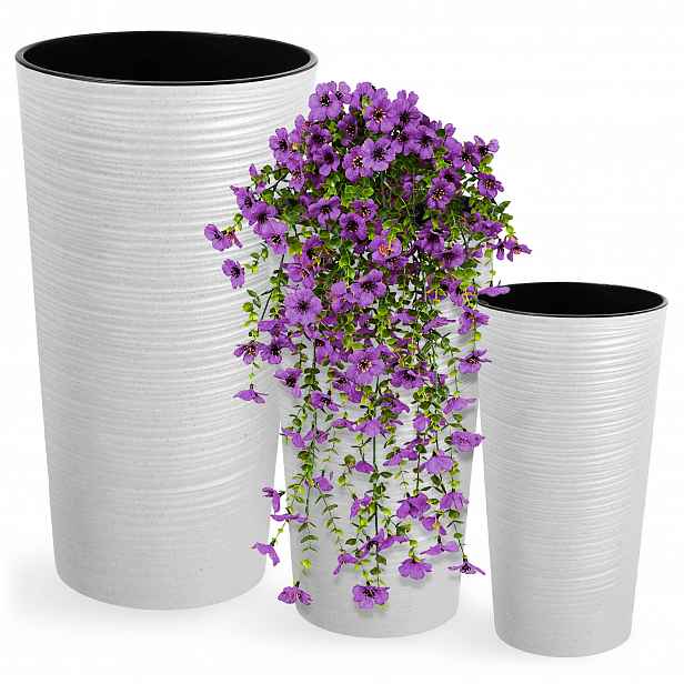 3ks Květináč 37+47+57 cm Vysoká Vložka Velký Bílý Set