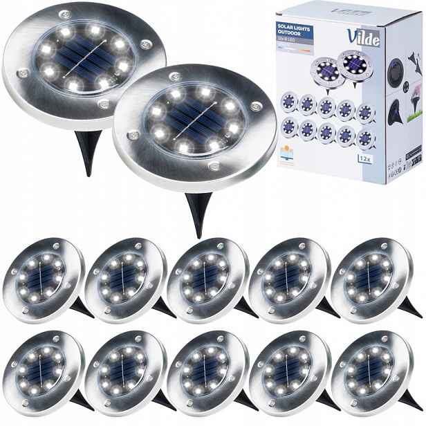 12 x Solární zahradní lampa se zapichovacími zemními světly Led Disk se senzorem