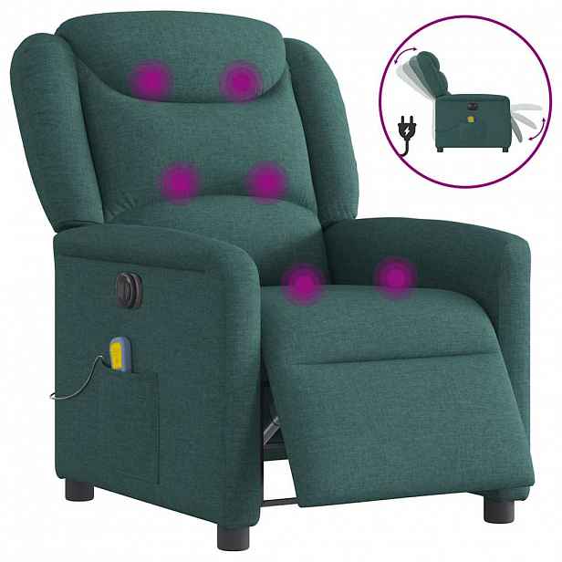 vidaXL Elektrické masážní polohovací křeslo tmavě zelené textil