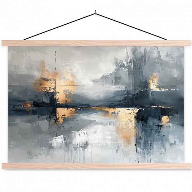 MuchoWow PLAKÁT S MAGNETICKOU LIŠTOU Umění - šedá - zlatá - abstraktní 60x40 cm