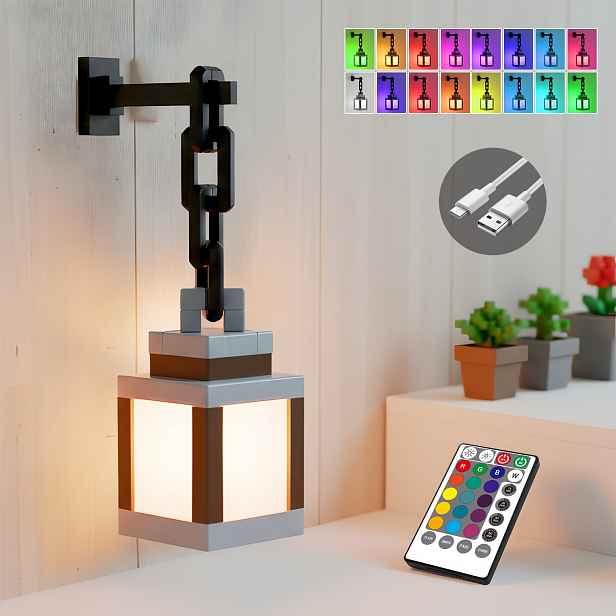 TEMU 16barevný USB pixelový lucernový světelný panel: Dobíjecí noční světlo s dálkovým ovládáním pro ložnici - Dálkové ovládání vyžaduje AAA baterie